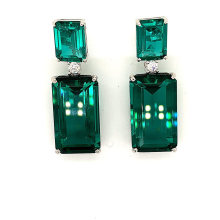 Fashion Jewelry 925 Sterling Silver Earrings Simulated Emerald Earrings Birthstone Eardrop